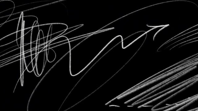 Alternative urban hand drawn sketch element bundle with retro analog film overlay asset. Flickering noise 4K clip footage on black background for street culture intro music video clip art.