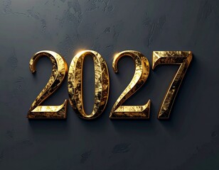 2027 Nowy Rok, elegancki minimalistyczny złoty napis na ciemnym tle. Szczęśliwego Nowego Roku. Kartka świąteczna z życzeniami.   © Anita