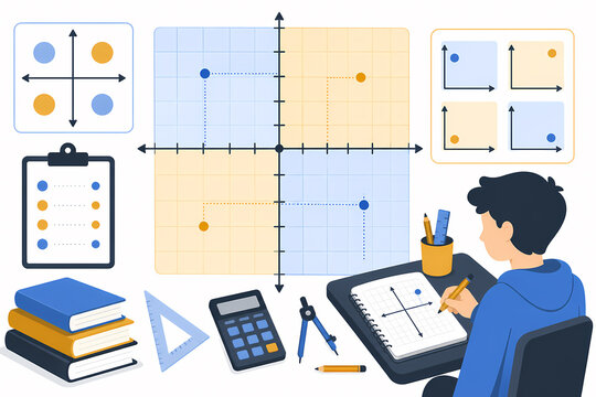 Coordinate plane quadrants plotting points illustration