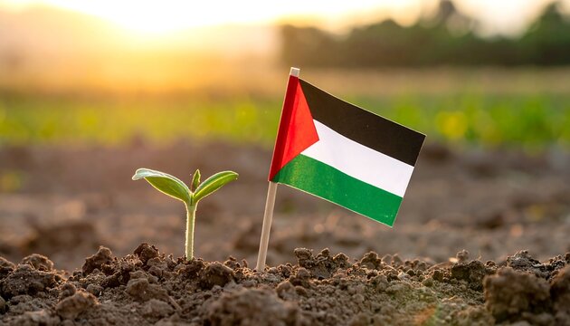 A small flag and seedling emerge from the earth