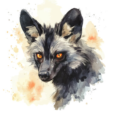 Aardwolf watercolor illustration, semi-realistic fantasy style, subtle magical elements, soft glow, isolated on white background