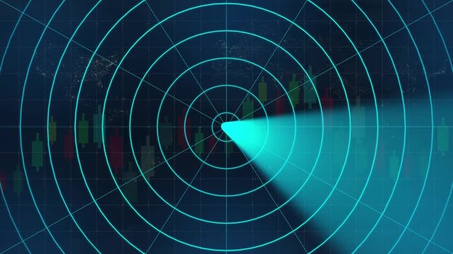Radar screen loop with scanning beam circular grid. Scanning Submarine Radar Screen with World Map. tracking systems, and advanced technology solutions