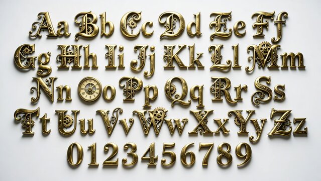 complete 3d metallic font set for steampunk and fantasy projects