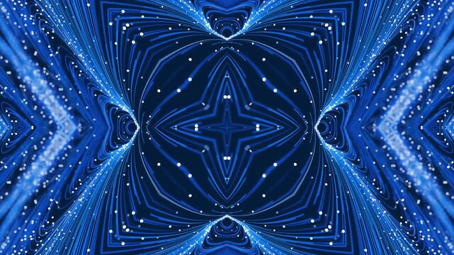 Symmetrical Blue Light Rays and Glowing Particle Dots Extending Outwards From Center