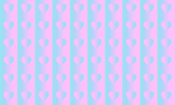Aesthetic Y2K style gradient hearts texture, seamless pastel pink and blue vertical stripes background