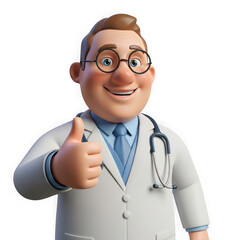 Fototapeta premium Friendly 3d cartoon doctor character giving a thumbs up gesture