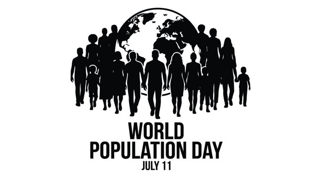 Silhouettes of people forming a globe world population day graphic