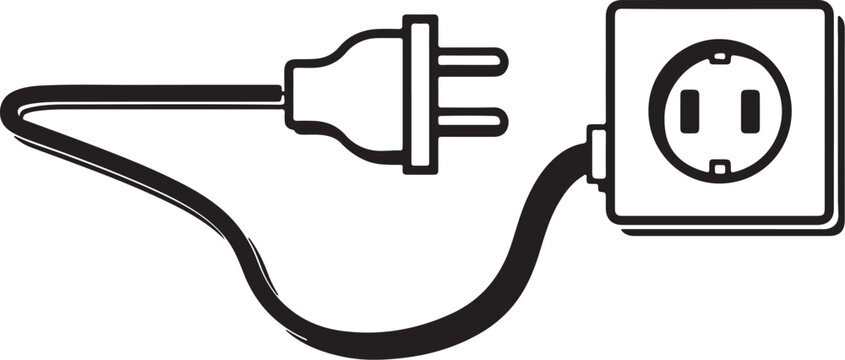 Electric power plug and wall outlet socket line art graphic with electric electricity connection electronic technology isolated hardware industrial equipment electrical maintenance