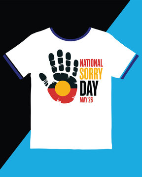 National Sorry Day graphic design featuring a handprint with Aboriginal flag colors and text