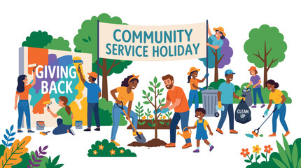 Diverse group of people volunteering for community service holiday. © filterJU
