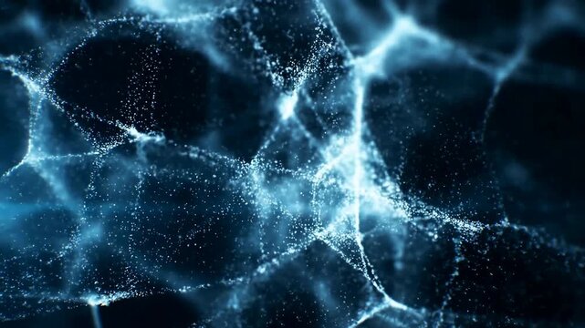 neural network observed in a futuristic digital environment with blue and black tones, static neurons and synapses visible, technology and science context, modern and clean background.