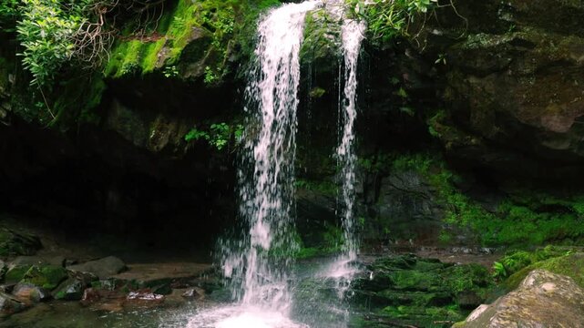 Roaring Fork Flowing Over Grotto Falls In The Roaring Fork Nature Area, Great Smoky National Park, Tennessee, USA