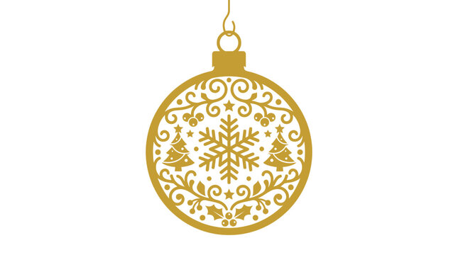 Ornate golden Christmas ball ornament with snowflake design.