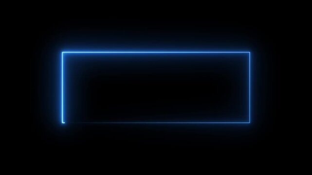 Rectangle picture frame animation icon neon glowing blue color shape round display neon box retro rotation. Abstract Glowing Neon light frame rectangle. Abstract glowing neon rectangle border frame
