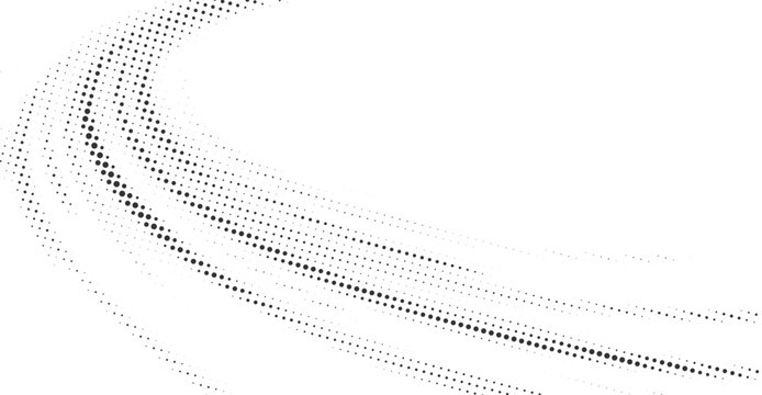 Abstract black curved halftone wave background, modern dotted flow digital texture design, vector illustration