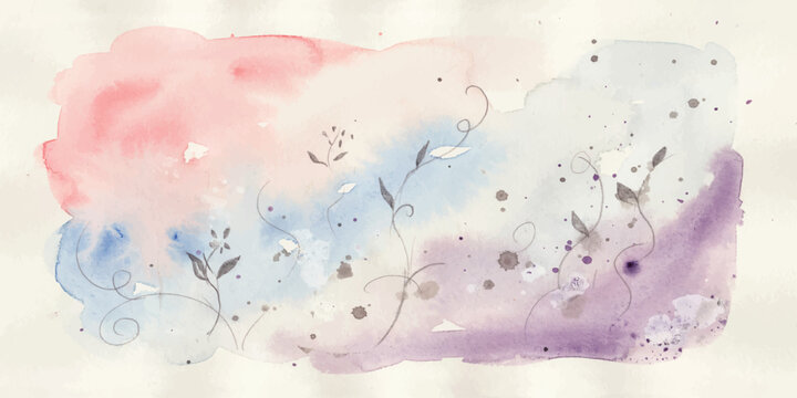 Pink soap bubbles watercolor splash illustration with floral ink texture, abstract grunge paint design, nature inspired wallpaper background with bubbles, drops, splatter and brush strokes