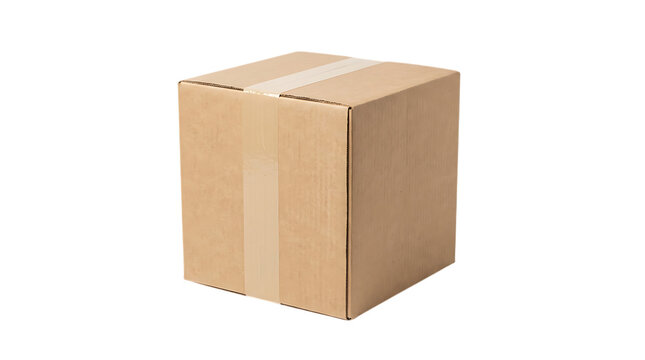 Closed brown cardboard box with tape for shipping and moving