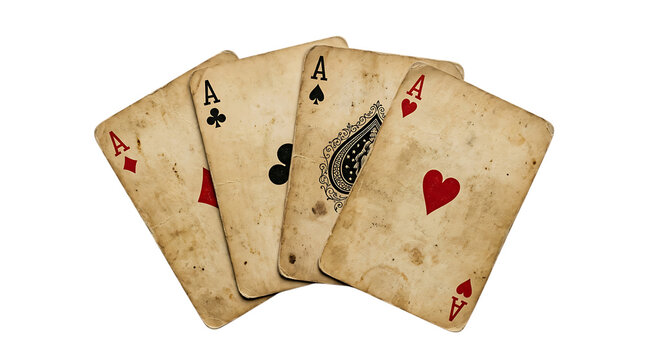 Four vintage playing cards with a rustic aged texture