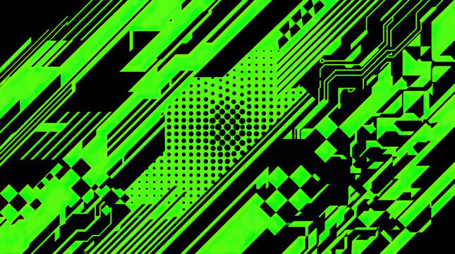 Digital lime green and black pixelated geometric wrap.