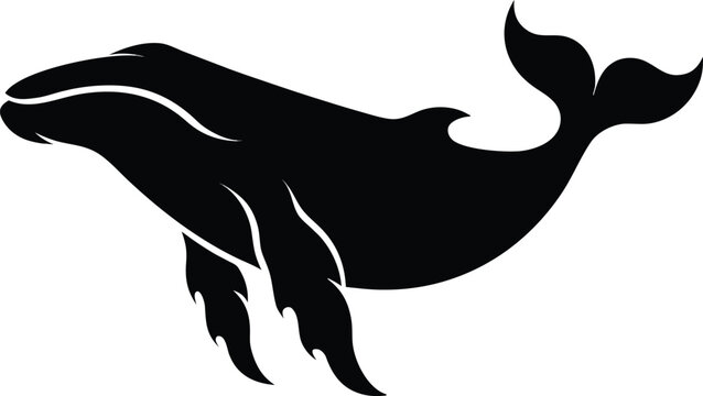 Minimalist black whale silhouette icon design isolated on a plain white background for creative branding and marine wildlife conservation graphic projects
