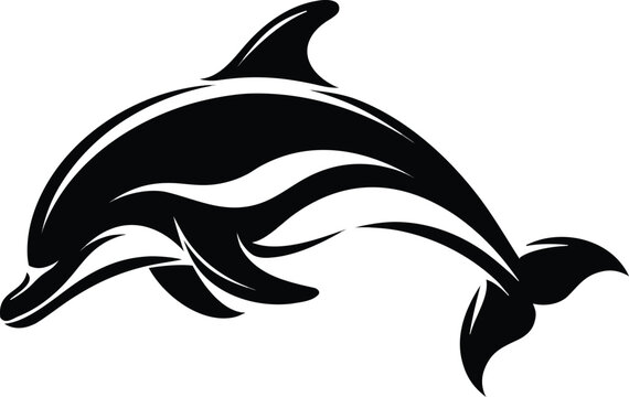 Minimalist black and white dolphin silhouette graphic illustration for creative logo design