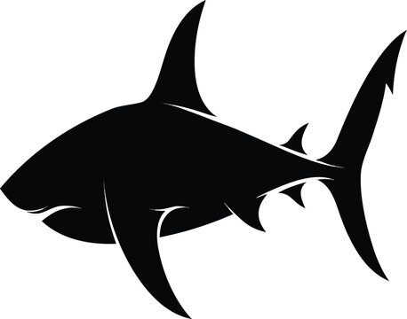 Minimalist black shark silhouette icon featuring sharp vector lines for marine logo design and wildlife branding projects isolated on white background