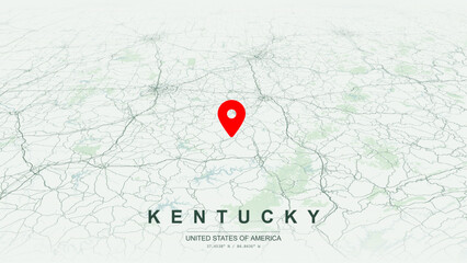 Modern minimalist vector map of Kentucky. High-quality scalable illustration of Kentucky state geographic boundaries, Ohio River system, Louisville, Lexington for posters design. © AliRza