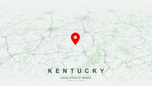 Modern minimalist vector map of Kentucky. High-quality scalable illustration of Kentucky state geographic boundaries, Ohio River system, Louisville, Lexington for posters design.