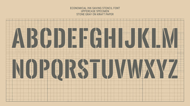 Industrial stencil font on vintage graph paper texture.