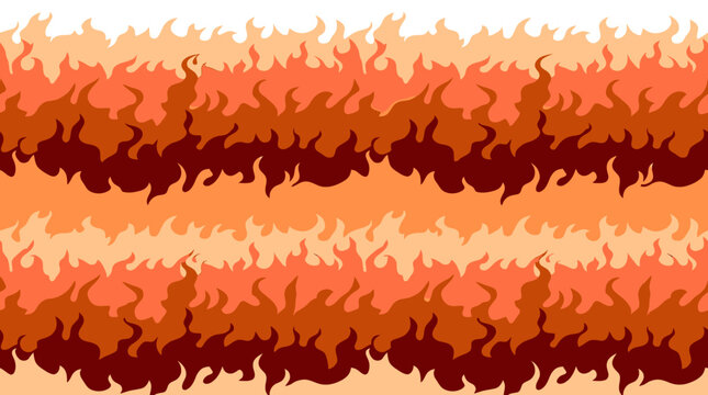 Stylized fire flames border pattern in orange and red.