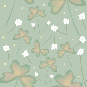 seamless floral  Handdrawn Clover and Flower Pattern