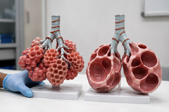 Normal and Damaged Alveoli Comparison Model