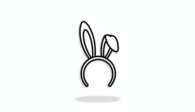 Bunny ears headband, cartoon rabbit ears, black outline illustration, Easter party accessory, vector icon