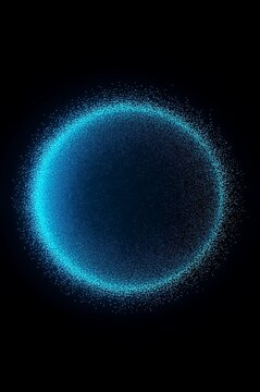 シアン粒子の球体と未来的な背景. Particle Sphere