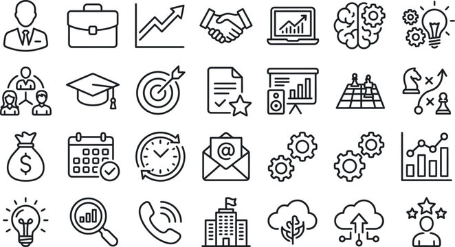 Business success and financial management outline icons vector set.