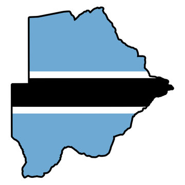 Botswana Flag within Botswana Map Shape Black Outline Flat Design Vector Illustration