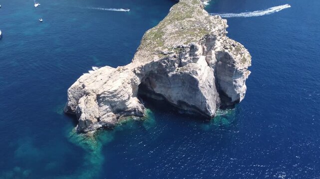 Fungus rock, Dwejra Bay, Gozo island, Malta. Aerial view. High quality 4k footage