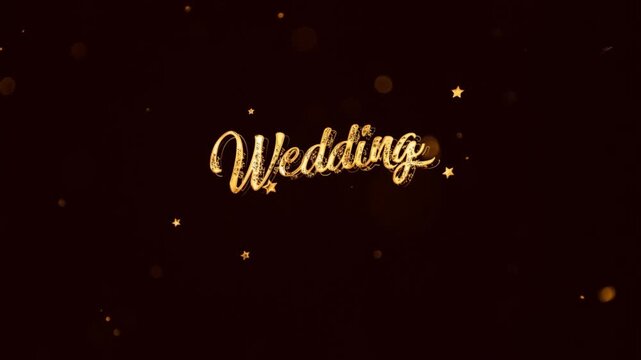 Banner with the inscription Wedding with golden style and fireworks, golden congratulations
