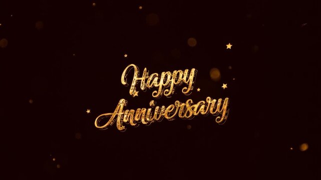 Happy Anniversary greeting banner with golden style and fireworks, golden greeting