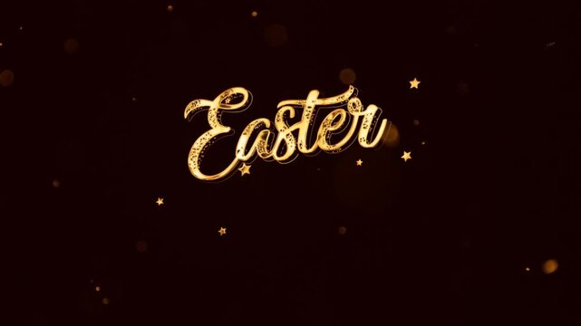 Happy Easter banner with golden style and fireworks, golden greeting