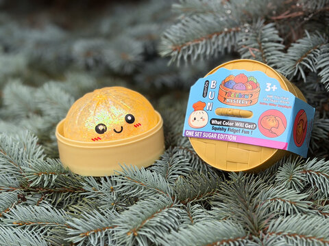 Cute squishy toy capsules on pine branches squishy Rainbow Mystery Bun