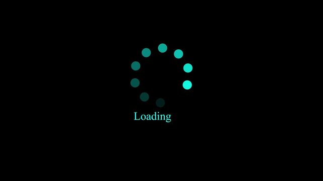 Minimal loading screen animation featuring a rotating progress circle and loading text on a black background. Ideal for apps, presentations, streaming, technology, and digital interface projects.