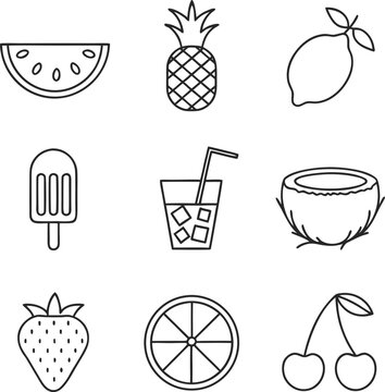 Summer Icon Pack &ndash; Tropical Vacation, Beach, Fruits, Drinks and Seasonal Vector Icons