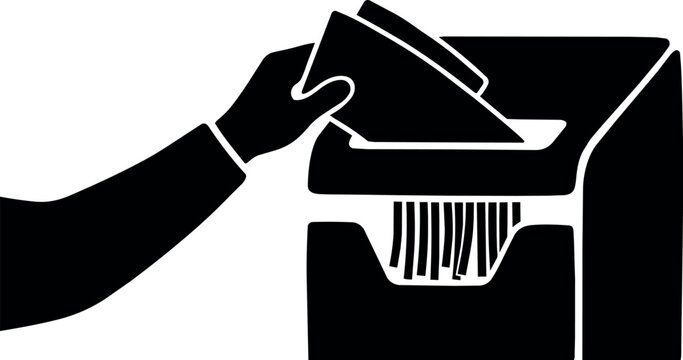 Hand feeding paper into a shredding machine silhouette