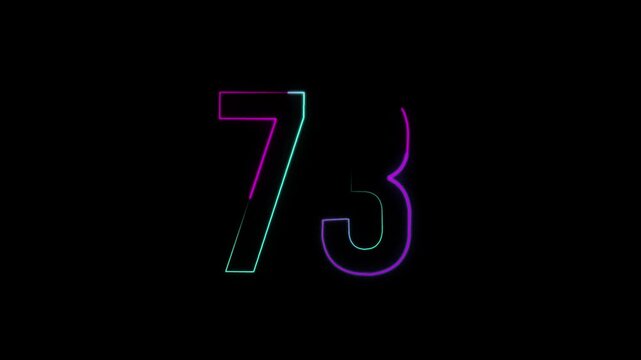 Neon number 73 with alpha channel, numerology, numbers with a transparent background