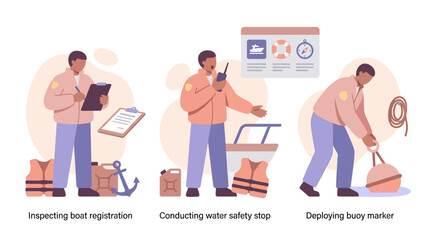 Maritime safety procedures: Inspection, water stop, buoy deployment. © anidaahza