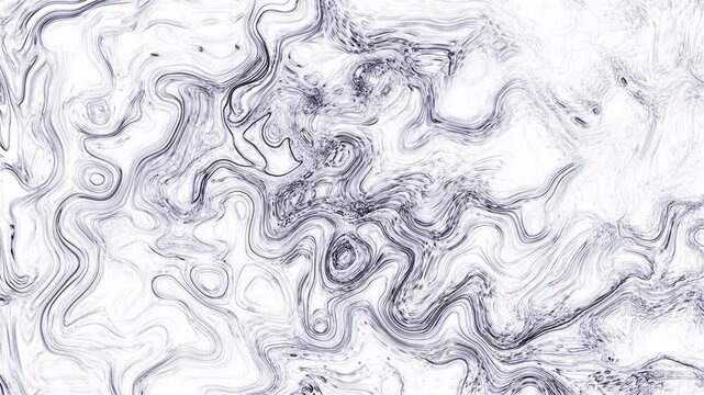 Abstract monochrome background with fine liquid line patterns. Swirling dark ink on a light surface creating wavy marble textures, concentric loops, and organic shapes. Full frame background graphic d