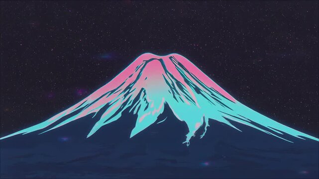 Synthwave Mount Fuji Neon Landscape 4K Generative AI
