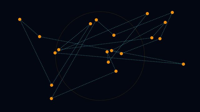 Abstract digital network connection with pulsing geometric circles and lines animation 4k technology