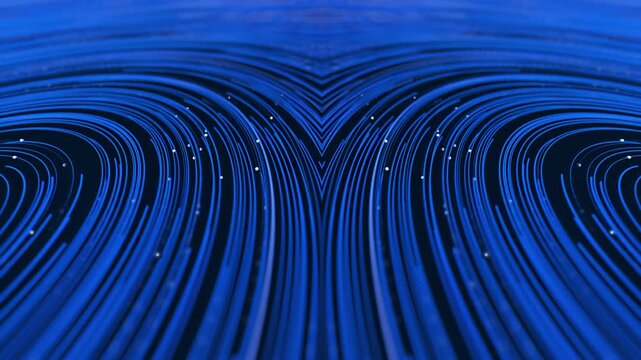 Modern Blue Abstract Wavy Lines with Shimmering Dots